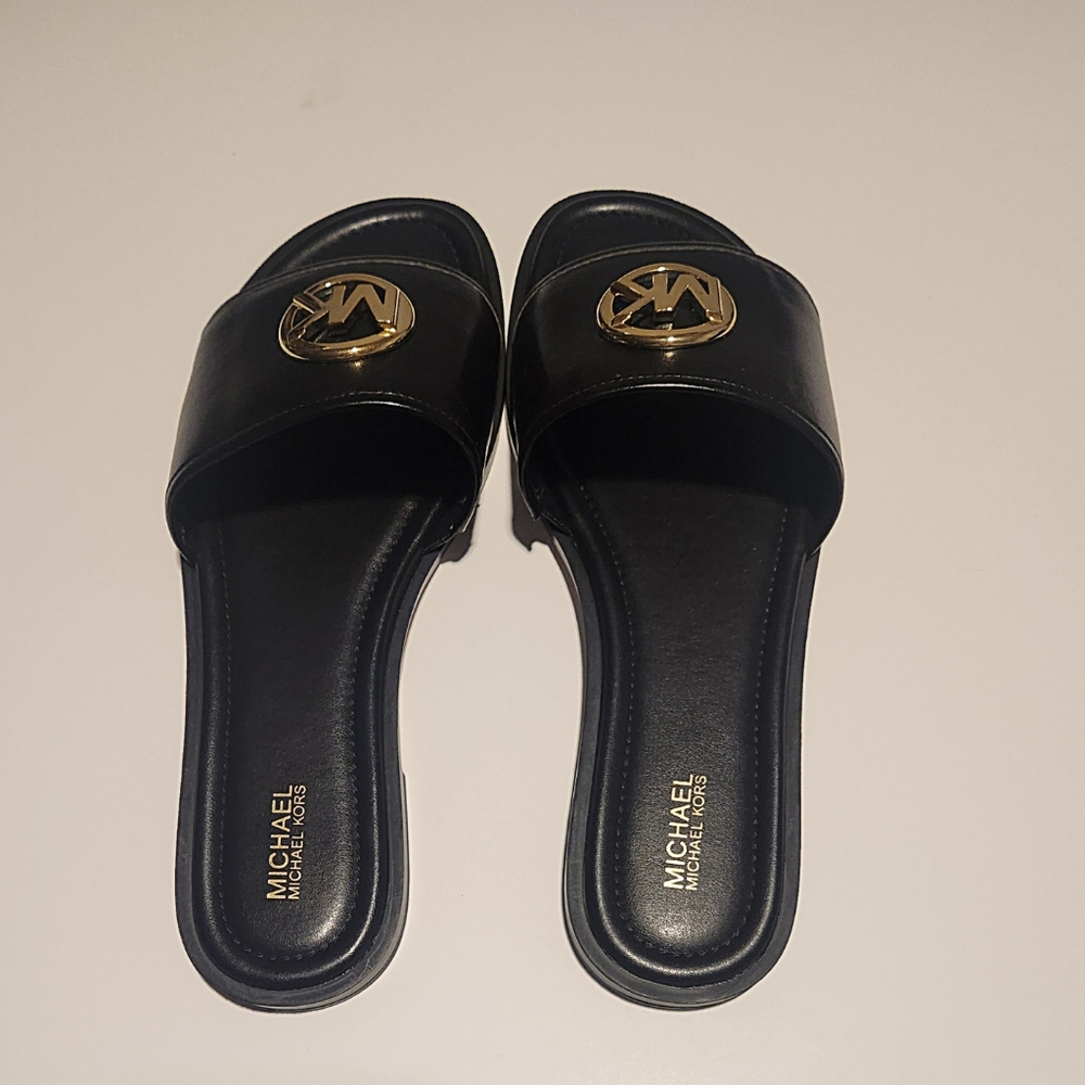Women's Michael by Michael Kors Black Flat Slide on Sandle